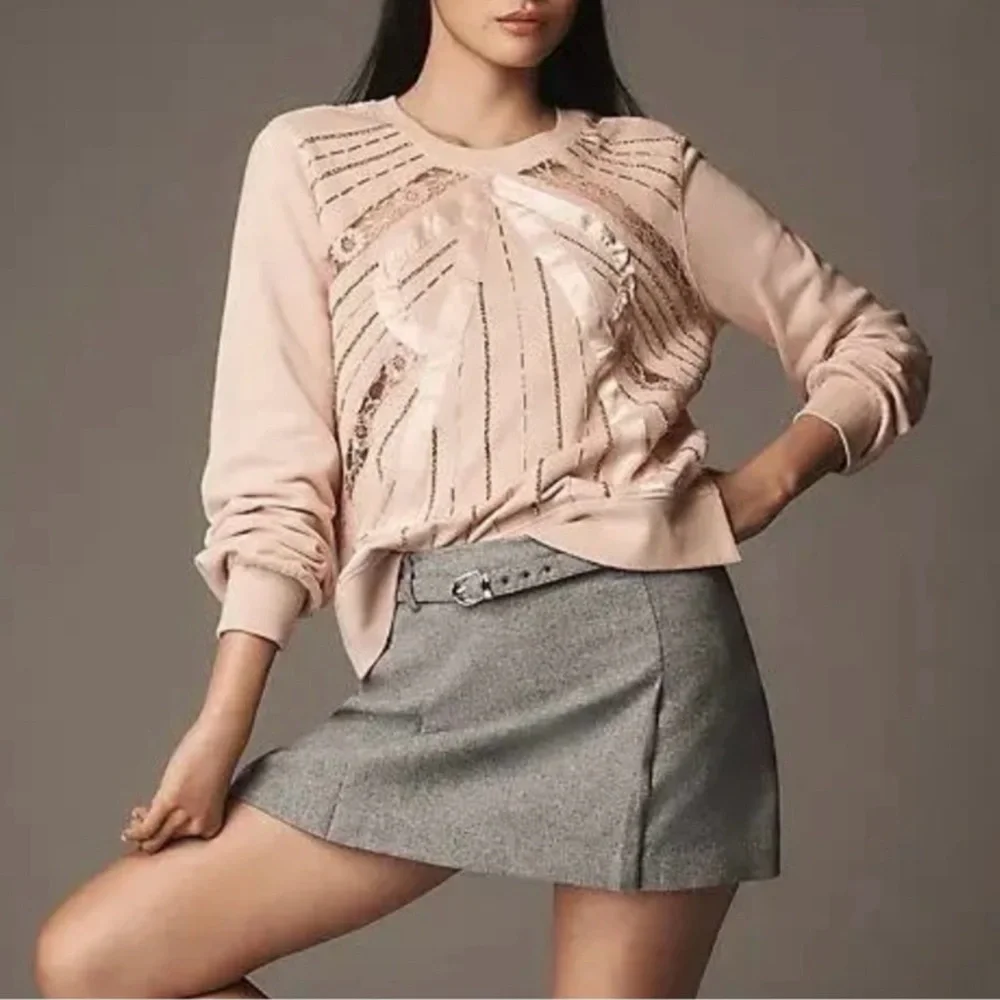 NWOT Anthropologie Blush Pink Sweatshirt with Sequin Detail - Picture 2 of 10